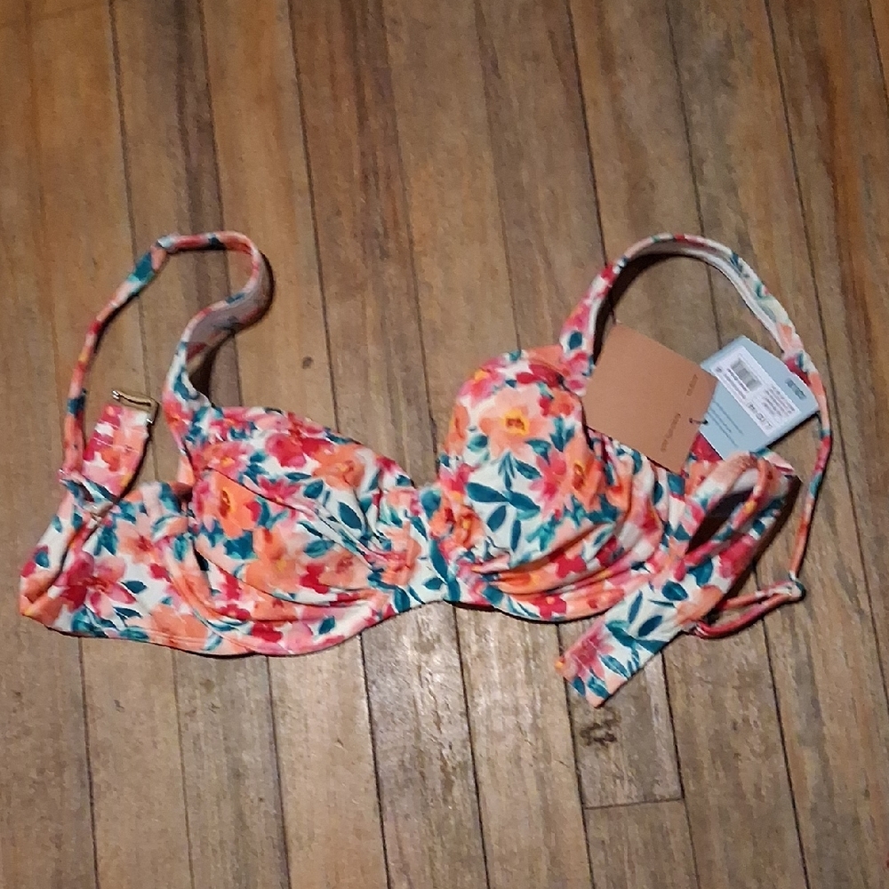 Floral Underwire Bikini Top in Coral & Teal